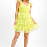 Anaya Petite Cami Ruffle Tiered Mini Dress In Lime