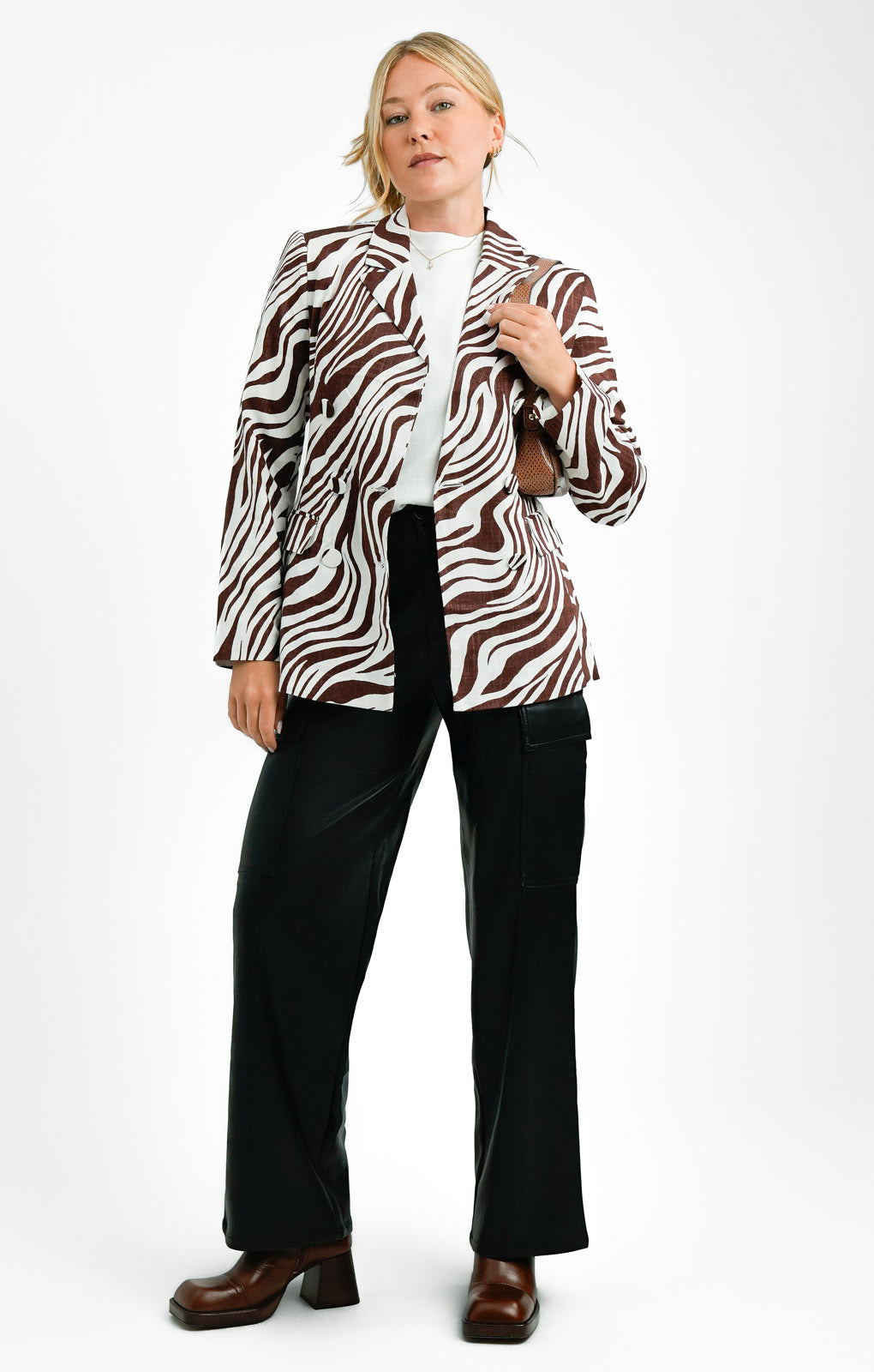 ASOS DESIGN Double Breasted Suit Blazer With Linen In Animal Print