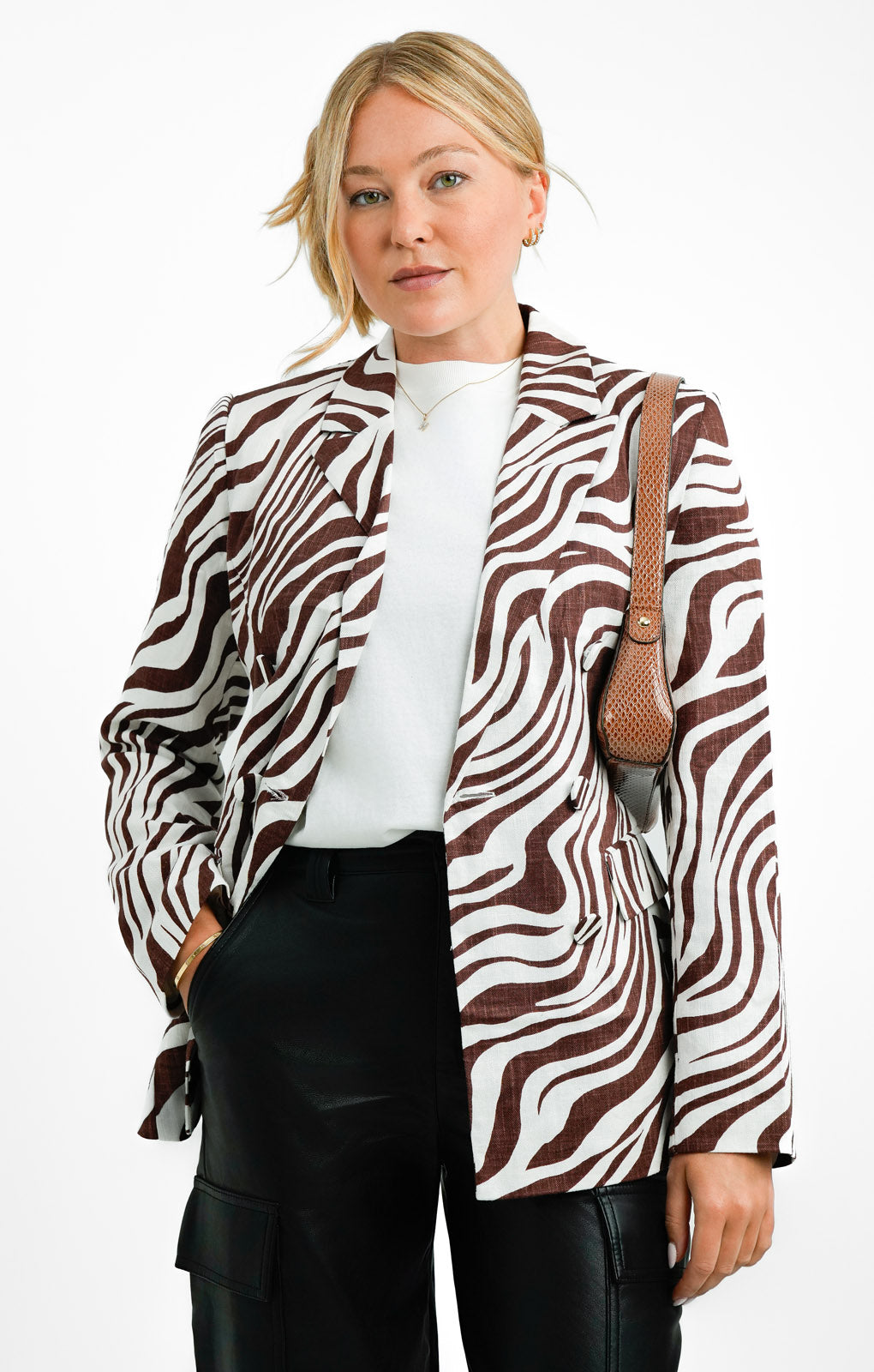 ASOS DESIGN Double Breasted Suit Blazer With Linen In Animal Print