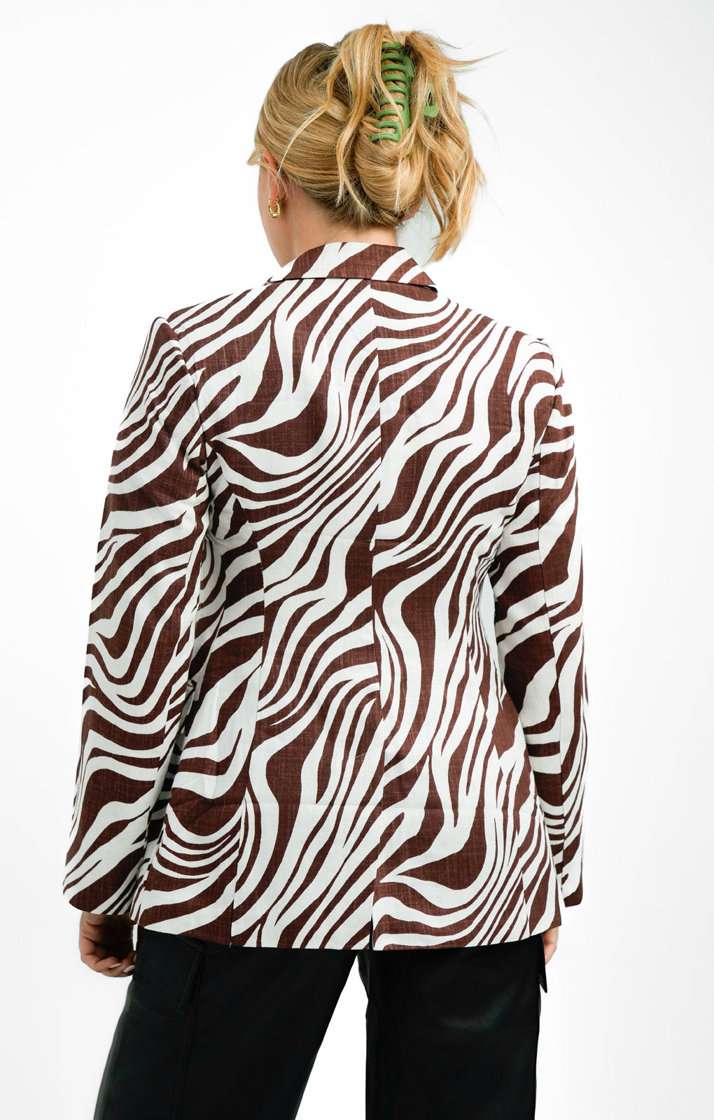 ASOS DESIGN Double Breasted Suit Blazer With Linen In Animal Print