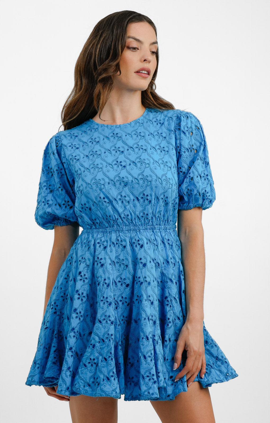 Topshop Broderie Godet Mini Chuck On Dress In Blue