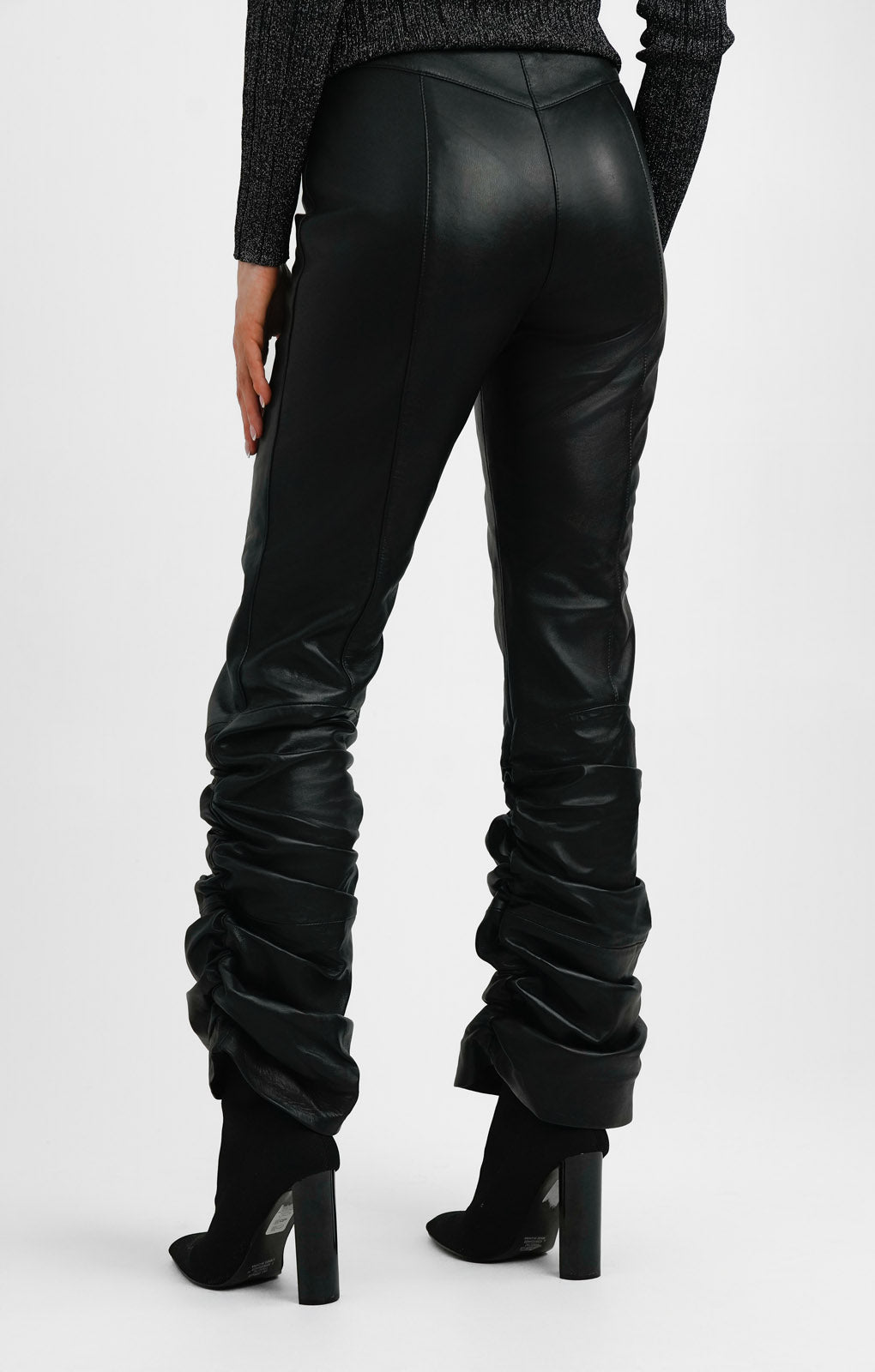 Urbancode Real Leather Ruched Trouser In Black