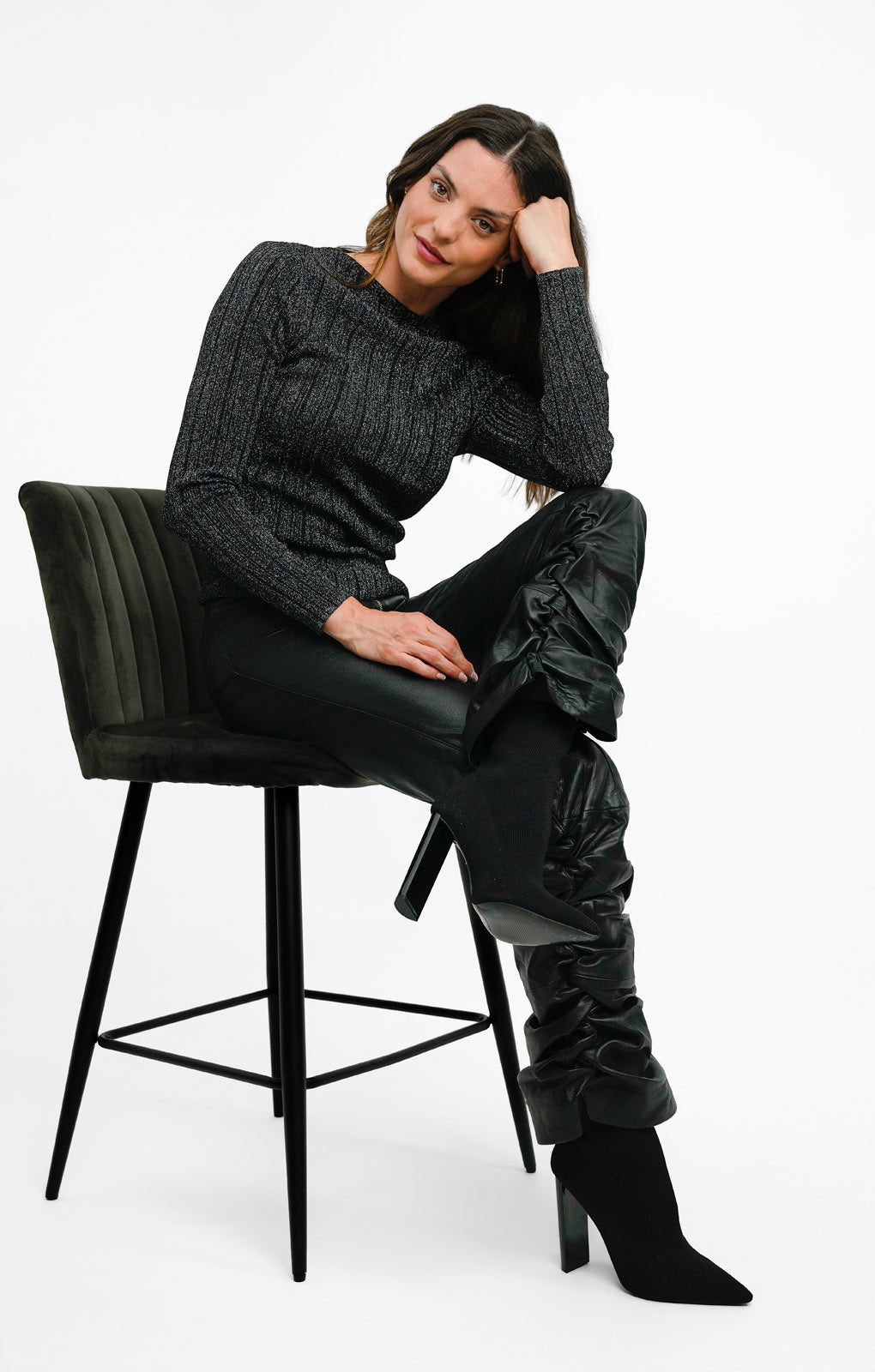 Urbancode Real Leather Ruched Trouser In Black