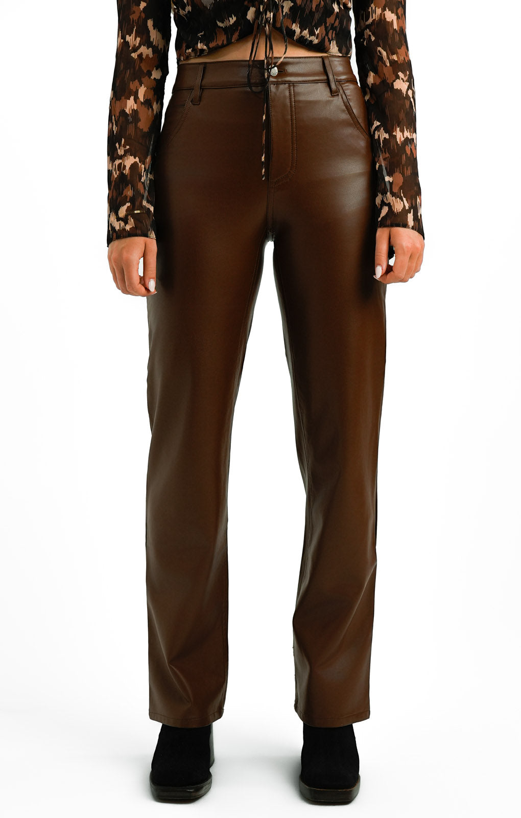 Guess Originals Pu Straight Leg Carpenter Trousers In Brown