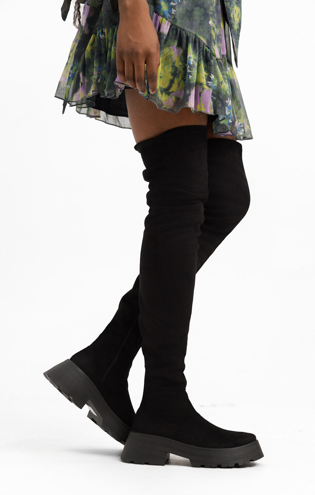 ASOS DESIGN Kingsley Over The Knee Boot In Black Micro
