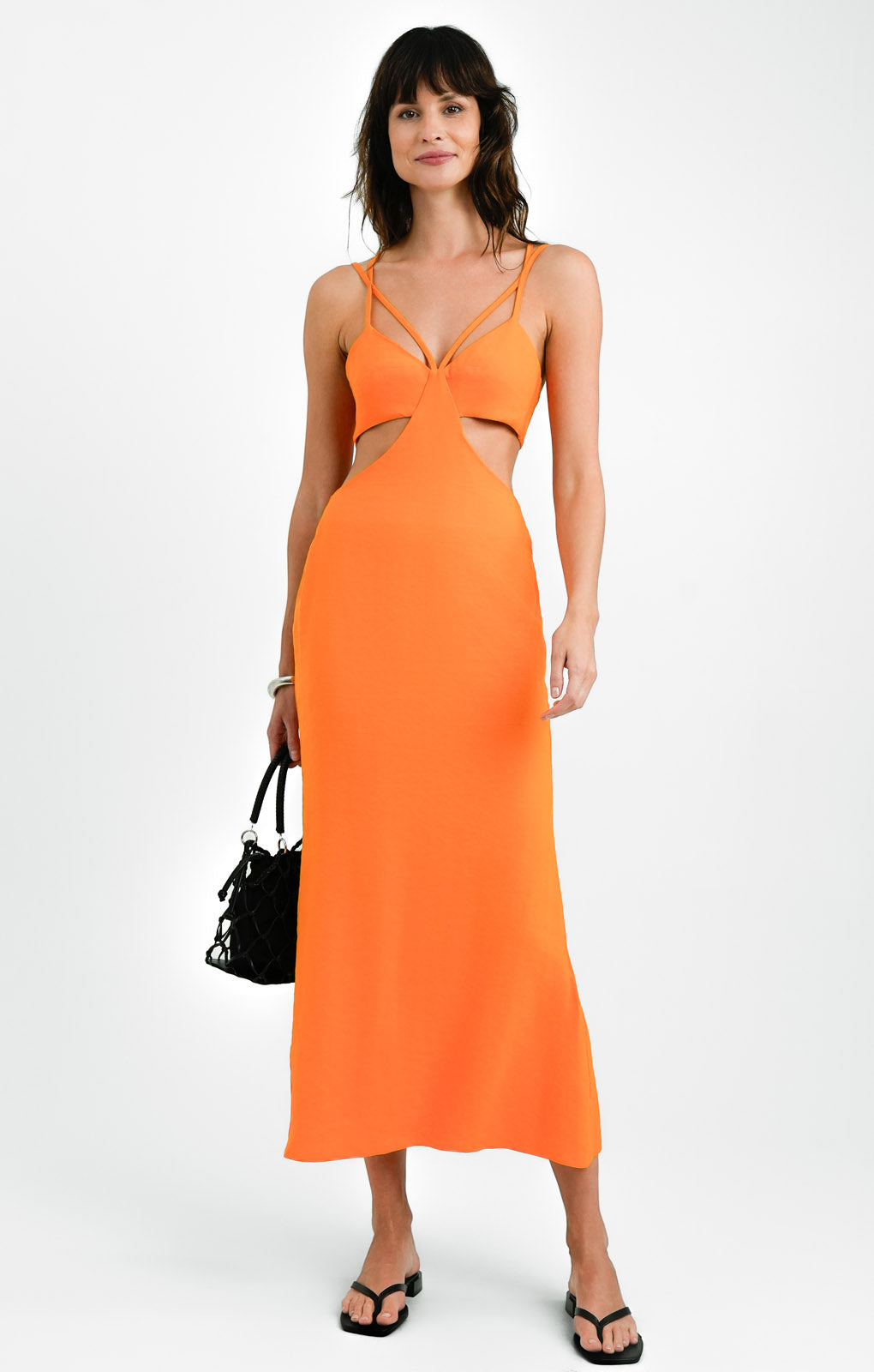 ASOS DESIGN Tall Washed Multi Strap Cut Out Midi Dress In Orange