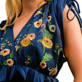 ASOS DESIGN Embroidered Satin Midi Dress With Frill Waist In Navy