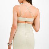 ASOS EDITION Strappy Pleat Detail Plunge Maxi Dress In Stone