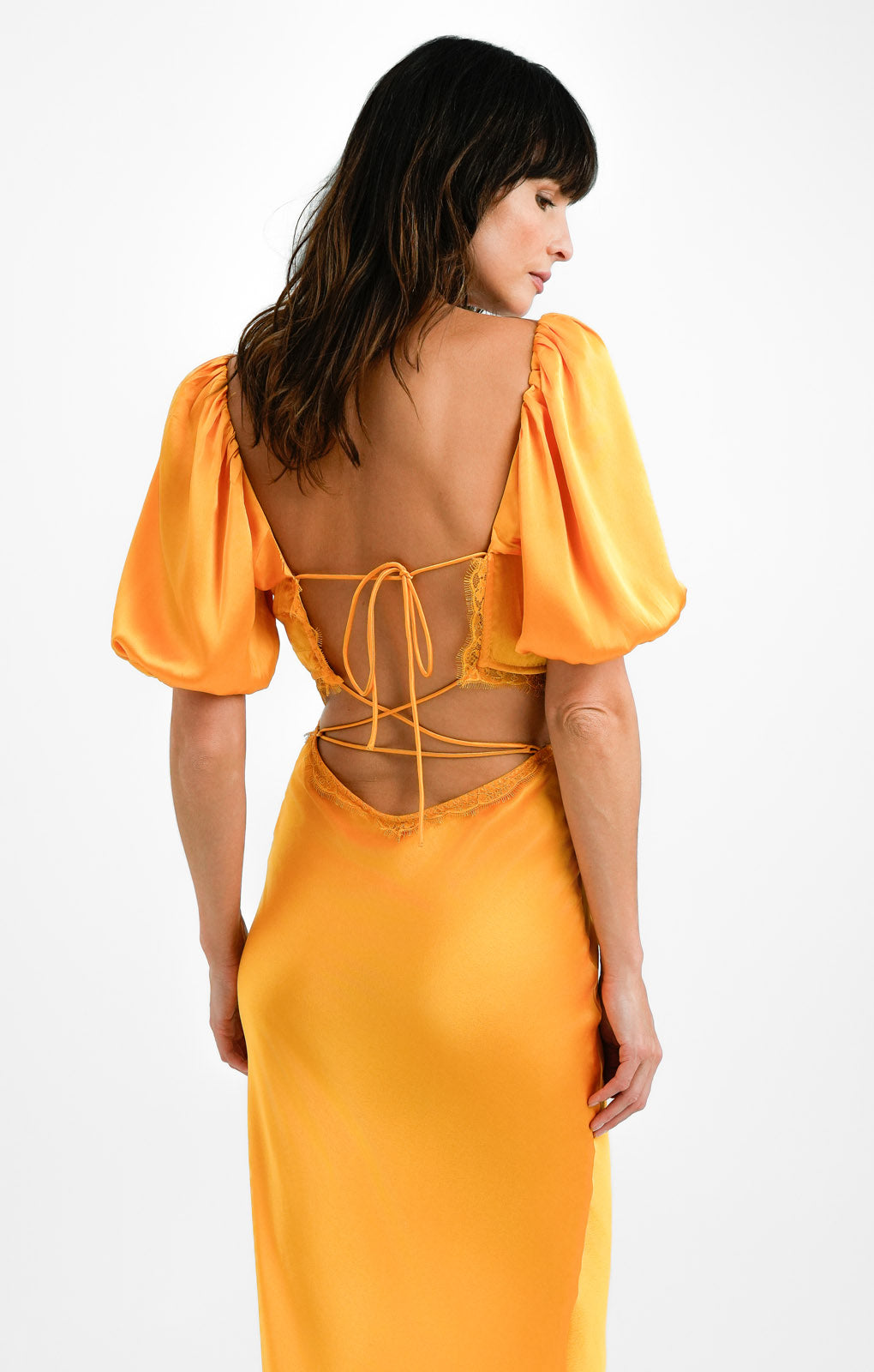 ASOS DESIGN Tall Satin Milkmaid Lace Trim Maxi Dress With Strappy Back In Gold