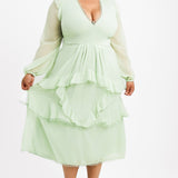 ASOS DESIGN Curve Midi Dress With Long Sleeve And Circle Trim In Sage Green
