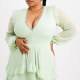 ASOS DESIGN Curve Midi Dress With Long Sleeve And Circle Trim In Sage Green
