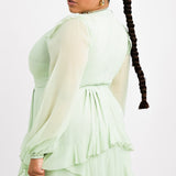 ASOS DESIGN Curve Midi Dress With Long Sleeve And Circle Trim In Sage Green