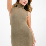Topshop Knitted Sleeveless Funnel Midi Dress In Camel
