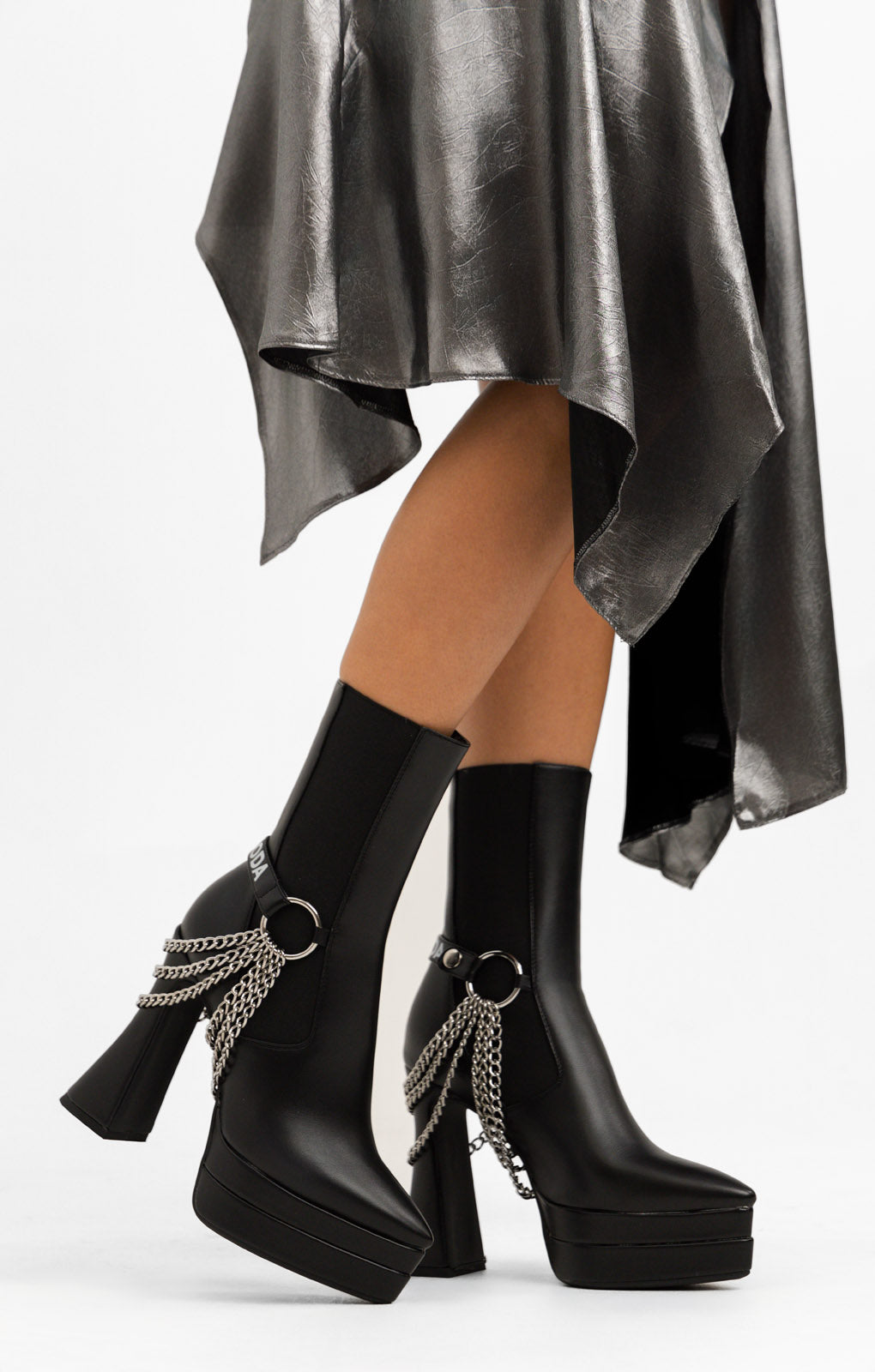 Lamoda Crown Heeled Platform Boots With Chain Detail In Black