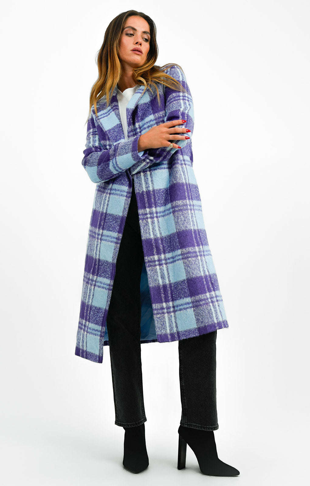 Helene Berman Ruth Long Blanket Coat In Blue
