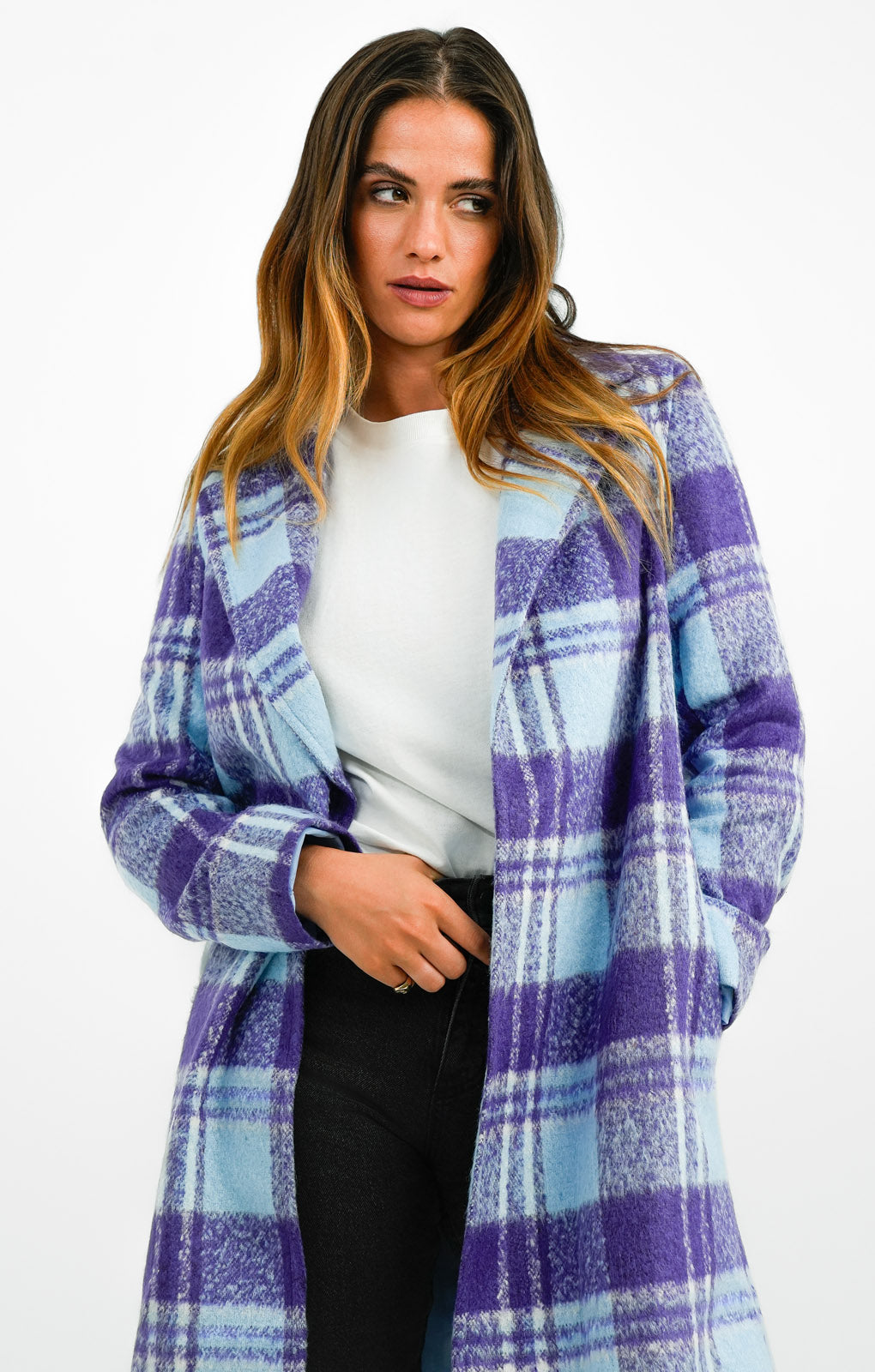 Helene Berman Ruth Long Blanket Coat In Blue