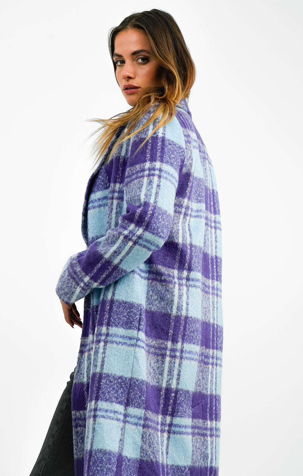 Helene Berman Ruth Long Blanket Coat In Blue