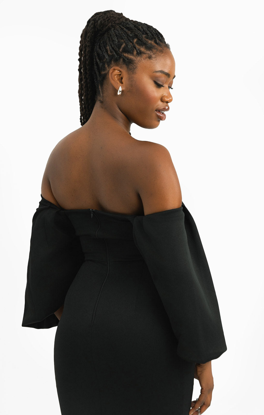 ASOS DESIGN Off Shoulder Draped Sleeves Corset Mesh Insert Midi Dress In Black
