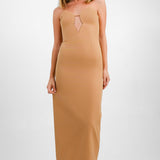 Bardot Shaped Plunge Midaxi Dress With Split In Mocha