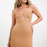 Bardot Shaped Plunge Midaxi Dress With Split In Mocha