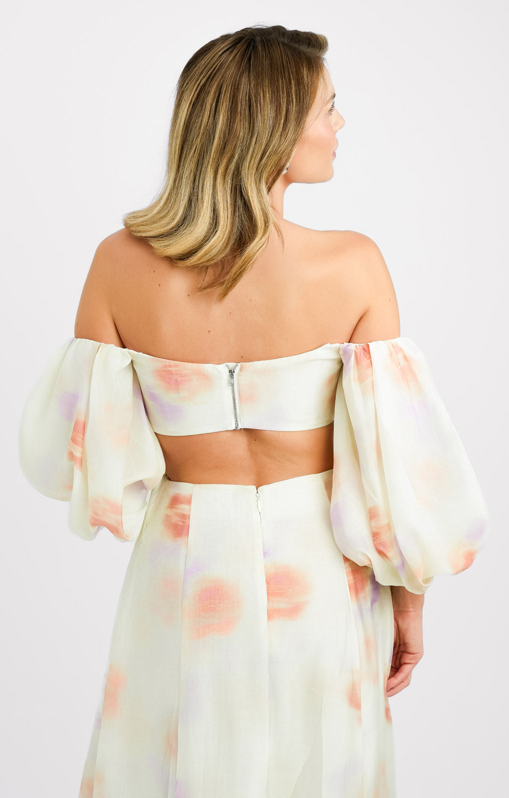 Bardot Balloon Sleeve Cut-Out Maxi Dress In Painterly Floral