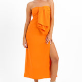 ASOS DESIGN Washed Folded Bandeau Midi Dress In Orange