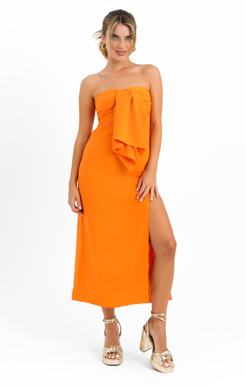 ASOS DESIGN Washed Folded Bandeau Midi Dress In Orange