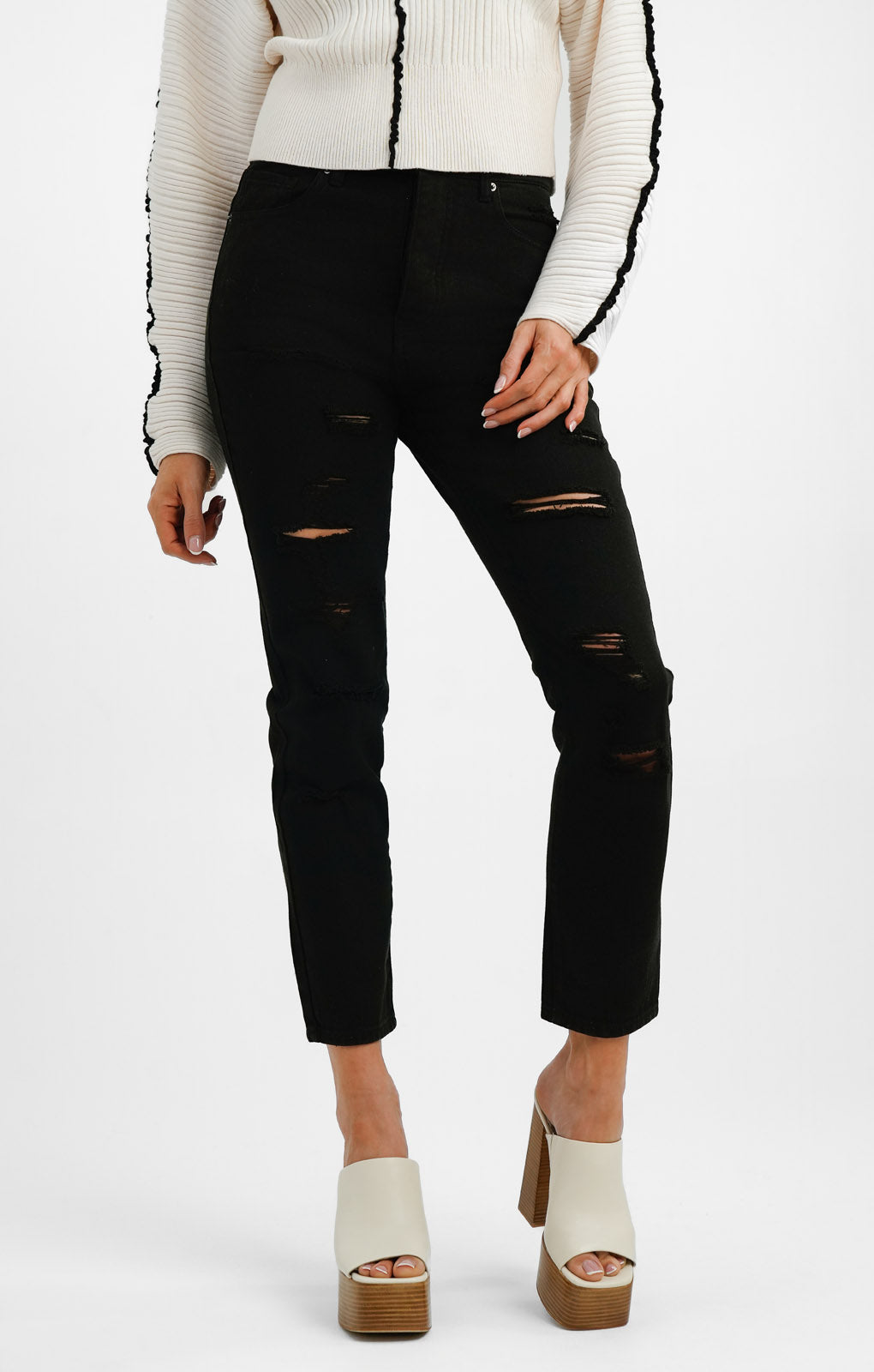 Armani Exchange Ripped Boyfriend Fit Jeans In Black