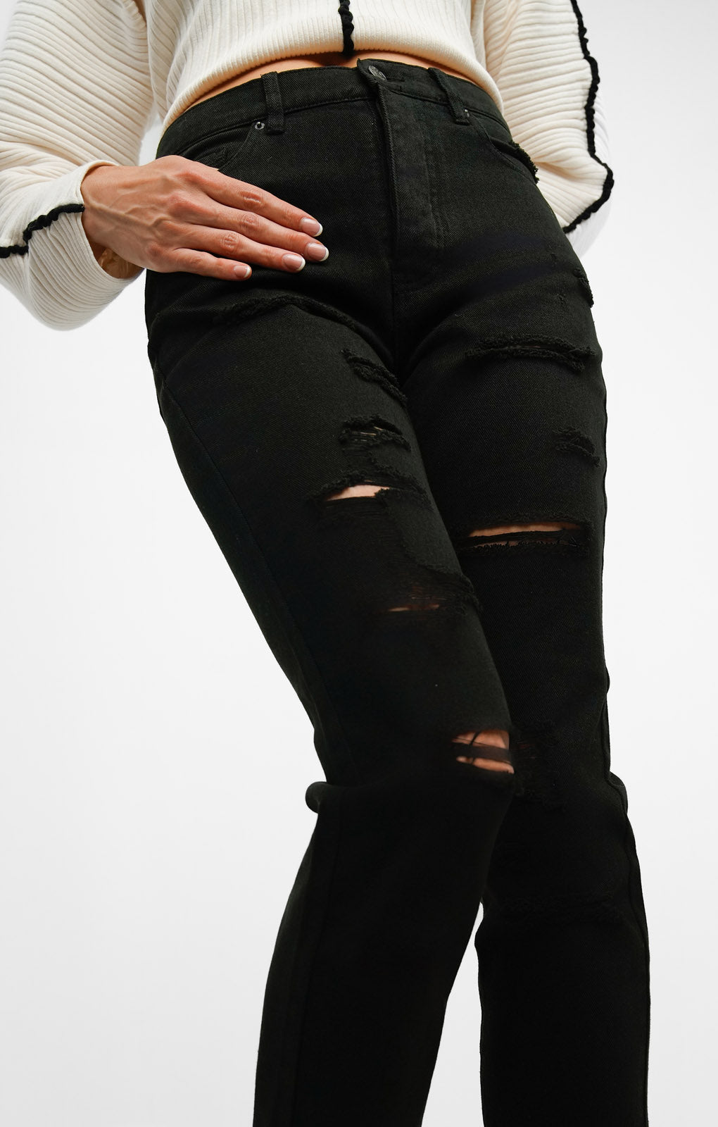 Armani Exchange Ripped Boyfriend Fit Jeans In Black