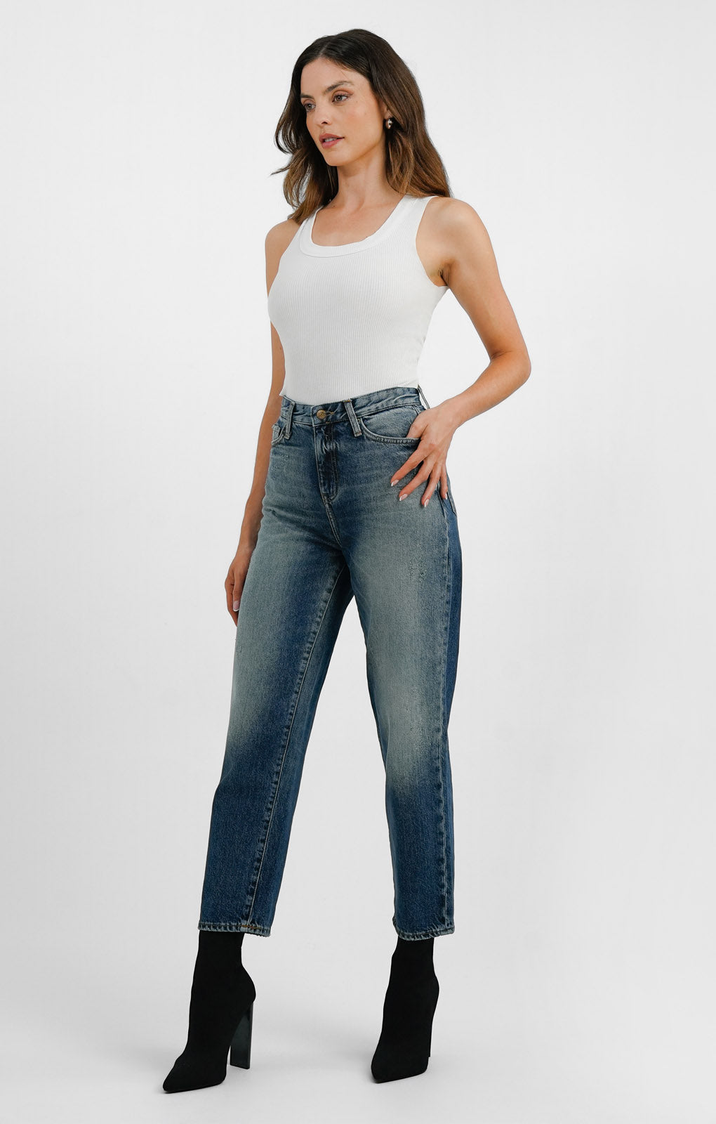 Armani Exchange Mom Fit Jeans In Mid Wash Blue