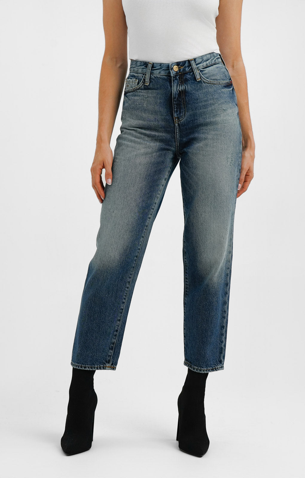 Armani Exchange Mom Fit Jeans In Mid Wash Blue