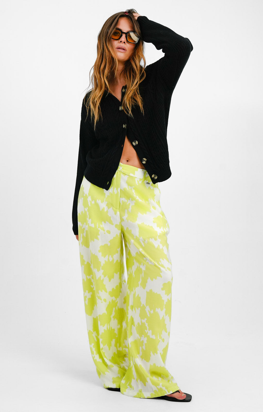 Armani Exchange Print Wide Leg Trousers In Green
