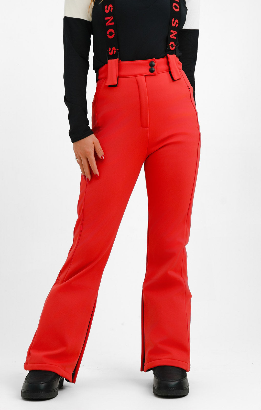 Topshop Sno Flared Ski Trouser With Braces In Red
