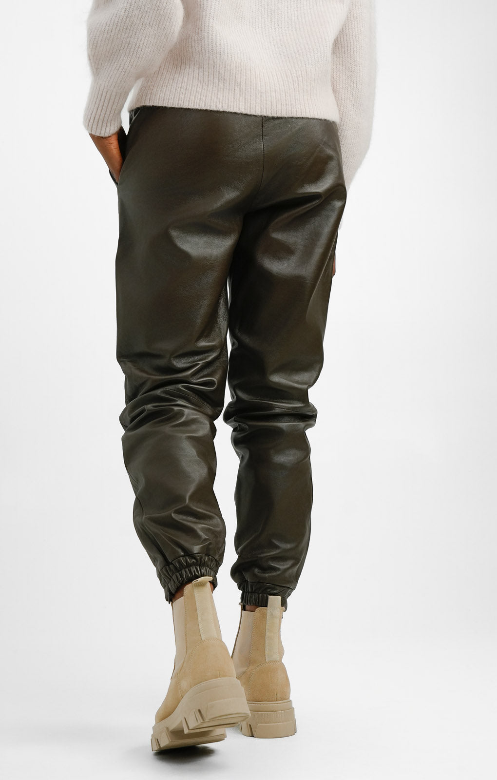Muubaa Elasticated Leather Joggers In Brown