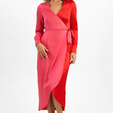 Style Cheat Colour Block Wrap Midaxi Dress In Red And Pink