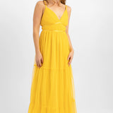Anaya Petite Tulle Maxi Dress With Tiered Skirt In Yellow
