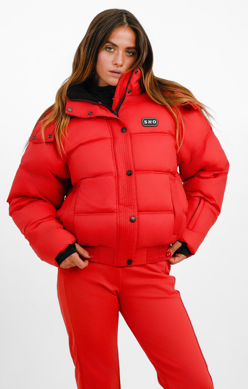 Topshop Sno Ski Hooded Puffer Jacket In Red