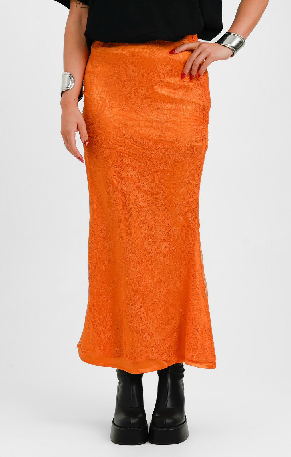 Never Fully Dressed Lace Maxi Skirt In Orange