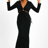 Never Fully Dressed Textured Cut-Out Tassel Midaxi Dress In Black