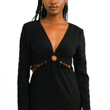 Never Fully Dressed Textured Cut-Out Tassel Midaxi Dress In Black