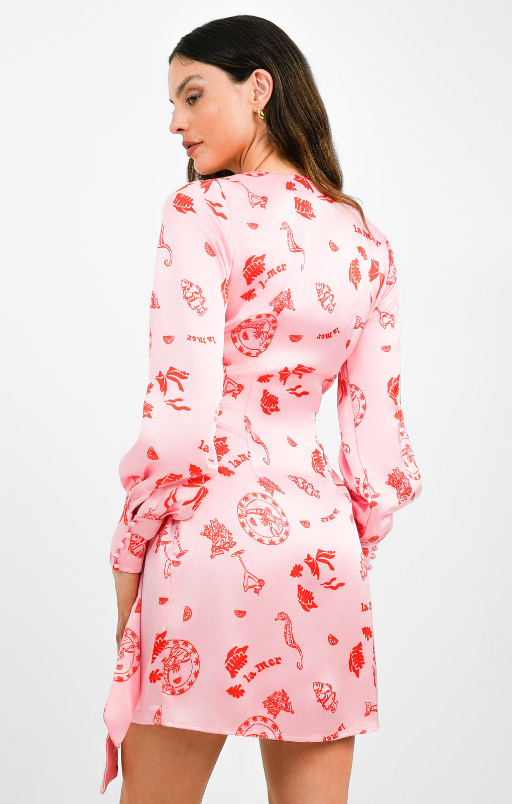 Never Fully Dressed Wrap Tie Mini Dress In Pink La Mer Print