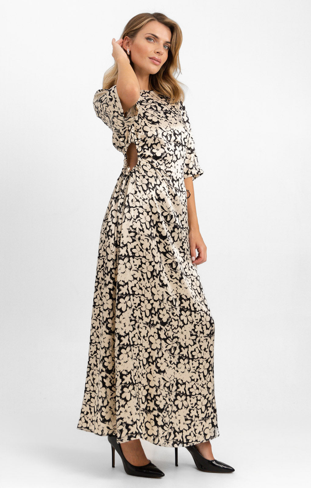Topshop Floral Cut Out Midi Dress In Mono