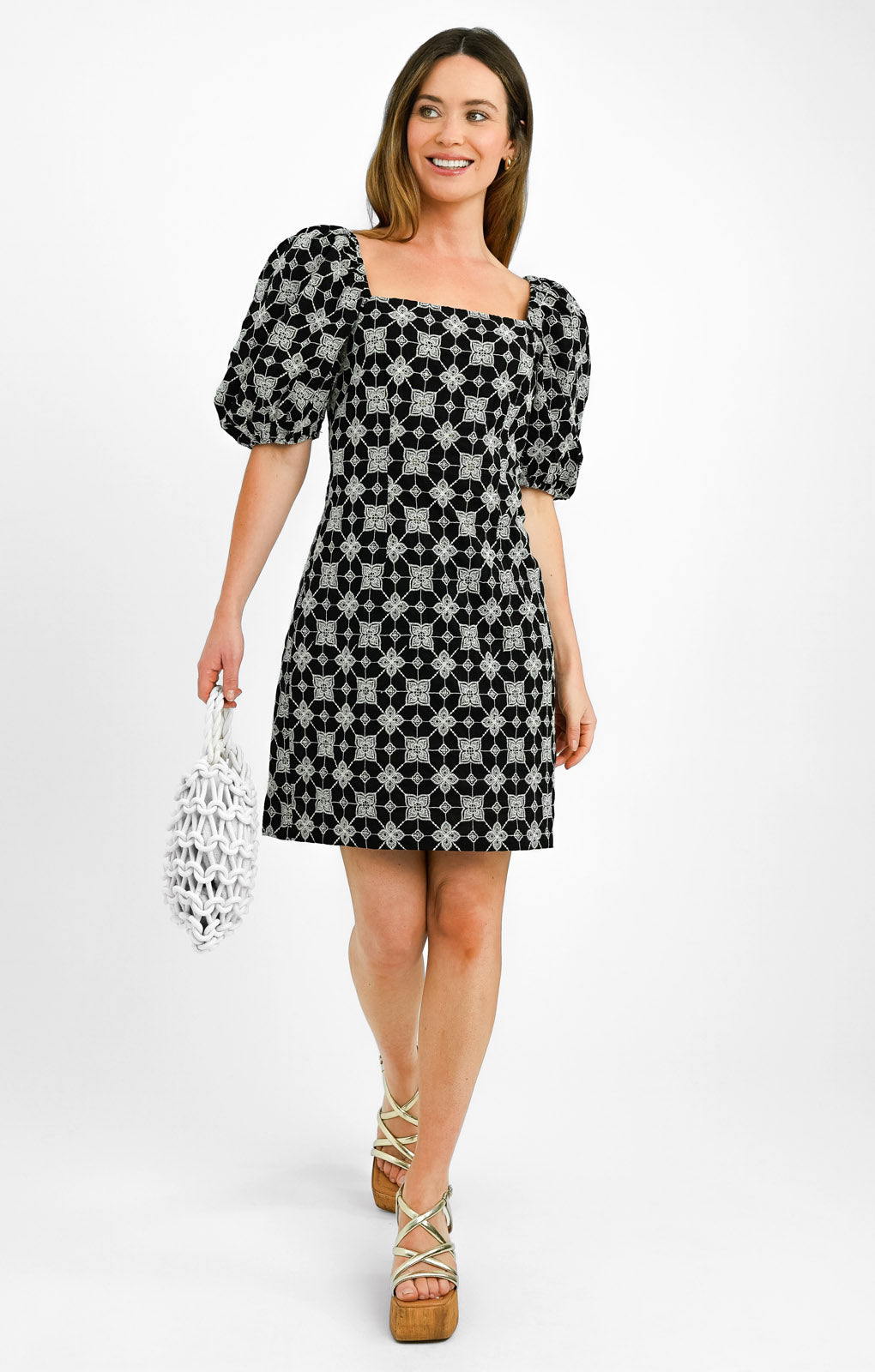 Never Fully Dressed Petite Broderie Bardot Mini Dress In Monochrome Print