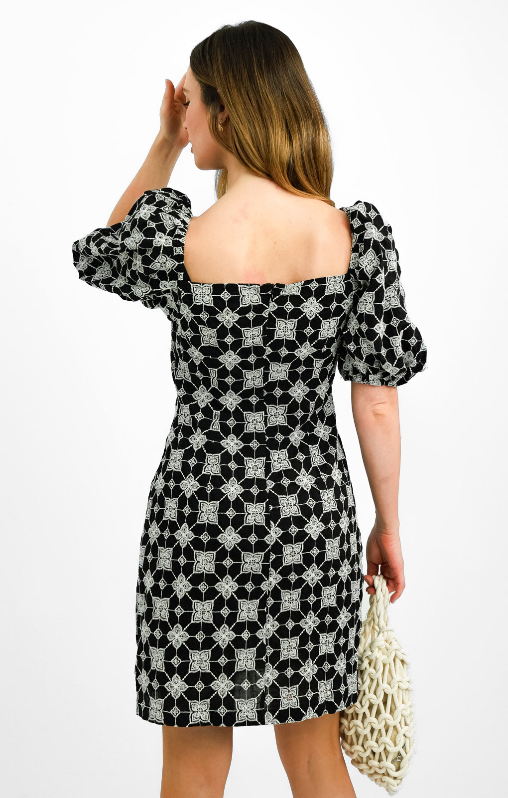 Never Fully Dressed Petite Broderie Bardot Mini Dress In Monochrome Print