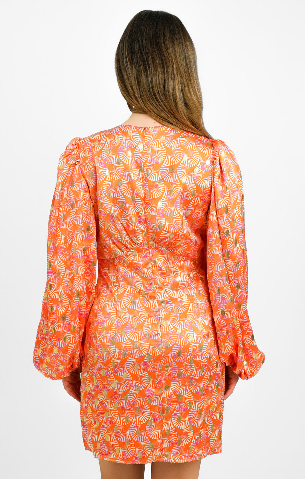Never Fully Dressed Petite Balloon Sleeve Mini Dress In Ombre Shell Print