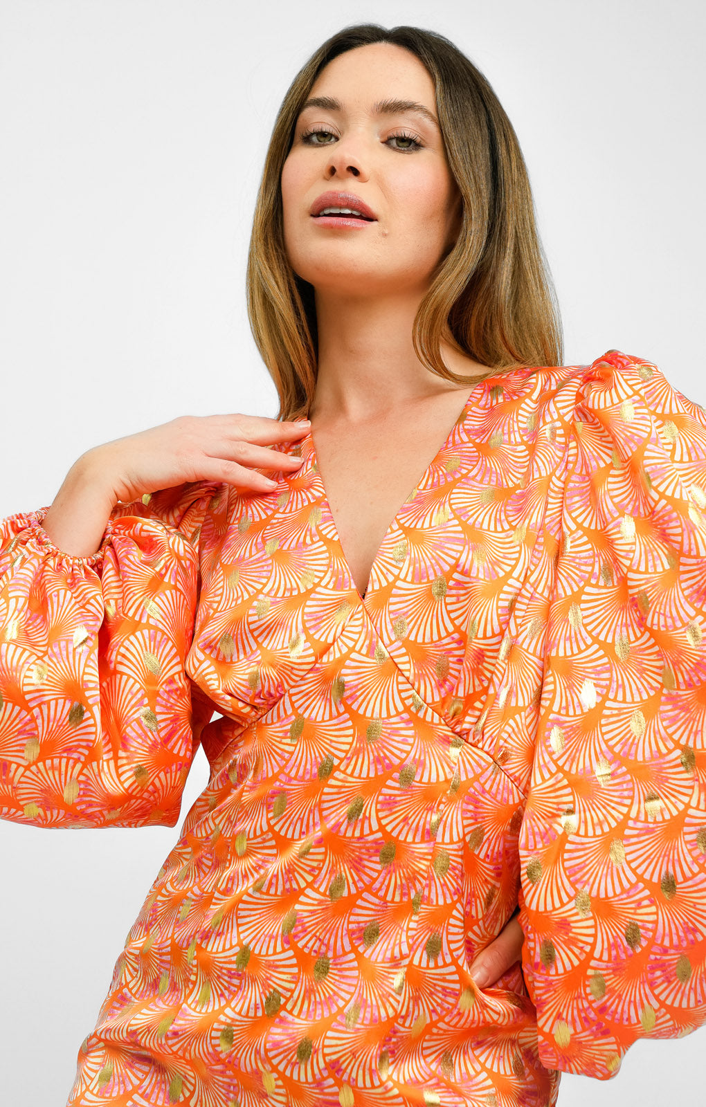 Never Fully Dressed Petite Balloon Sleeve Mini Dress In Ombre Shell Print