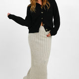 Topshop Knitted Premium Plated Skirt In Stone