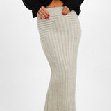 Topshop Knitted Premium Plated Skirt In Stone