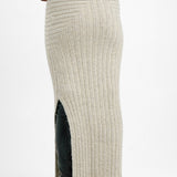 Topshop Knitted Premium Plated Skirt In Stone