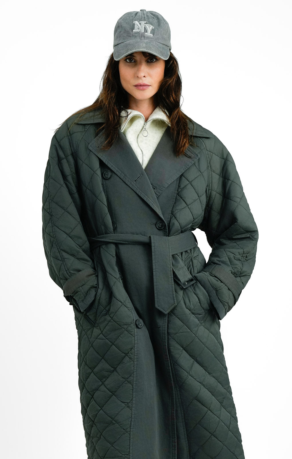 Topshop Reversible Long-Line Padded Trench Coat In Charcoal